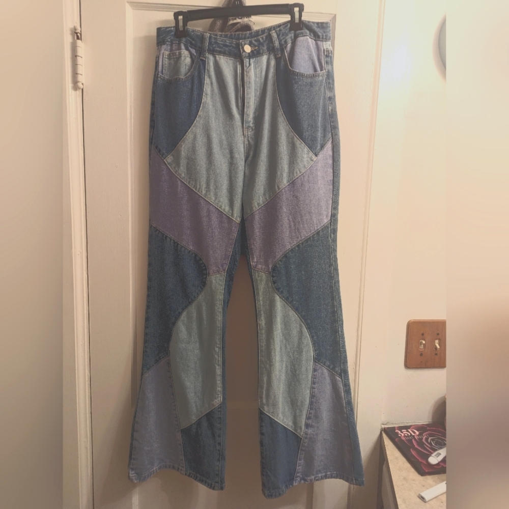 Shein denim patchwork jeans, size Large